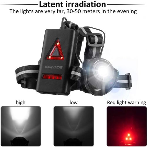  [아마존 핫딜] SGODDE Outdoor Night Running Lights, LED Chest Run Light with 120° Adjustable Beam, Safety Back Warning with Rechargeable Battery for Camping, Hiking, Running, Jogging, Outdoor Adv