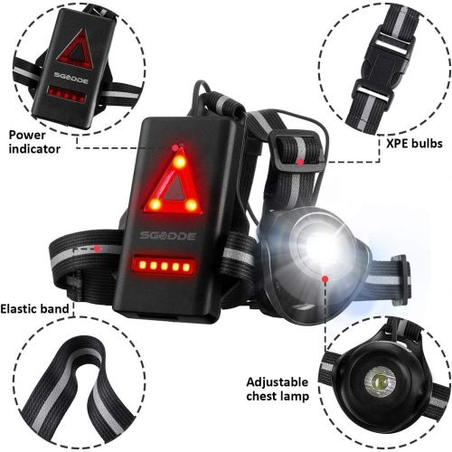  [아마존 핫딜] SGODDE Outdoor Night Running Lights, LED Chest Run Light with 120° Adjustable Beam, Safety Back Warning with Rechargeable Battery for Camping, Hiking, Running, Jogging, Outdoor Adv