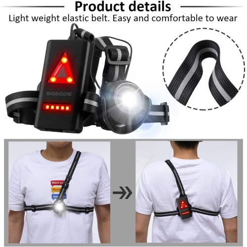  [아마존 핫딜] SGODDE Outdoor Night Running Lights, LED Chest Run Light with 120° Adjustable Beam, Safety Back Warning with Rechargeable Battery for Camping, Hiking, Running, Jogging, Outdoor Adv