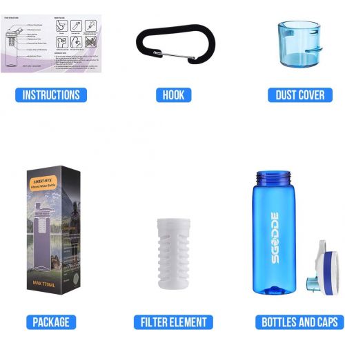  [아마존베스트]SGODDE Water Filter Bottles, 2019 Latest Filtered Water Bottle Filter Straw BPA Free for Hiking, Camping, Backpacking and Travel