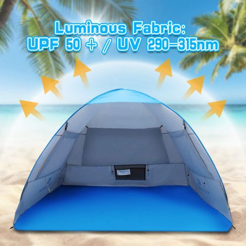  SGODDE Large Pop Up Beach Tent 2019 New Anti UV Sun Shelter Tents Portable Automatic Baby Beach Tent Instant Easy Outdoor Cabana for 3-4 Persons for Family Adults