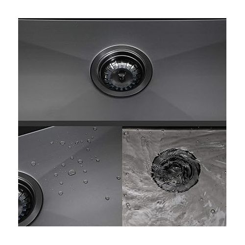  SHACO 33 Inch Black Kitchen Sink Drop In, 33x22 Large Top Mount Gunmetal Black Farmhouse Sink, Single Bowl Basin 16 Gauge SUS304 Stainless Steel Wet Bar Prep Sink