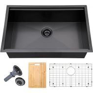 SHACO 33 Inch Black Undermount Kitchen Sink, 33x19 Gunmetal Black Stainless Steel Workstation Sink, Single Bowl Basin Wet Prep Undermount Kitchen Sink with Cutting Board