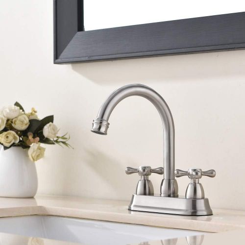  SHACO Best Commercial Brushed Nickel 2 Handle Centerset Bathroom Faucet, Stainless Steel Bathroom Sink Faucet