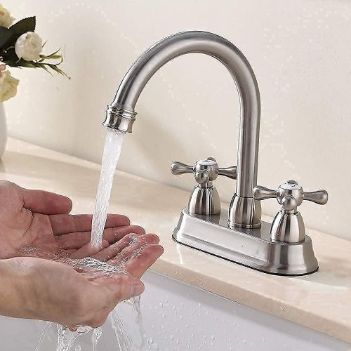  SHACO Best Commercial Brushed Nickel 2 Handle Centerset Bathroom Faucet, Stainless Steel Bathroom Sink Faucet