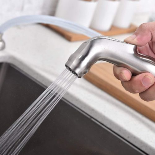  SHACO Modern Lead Free High Arc Swivel Spout Two Handle Side Sprayer Kitchen Faucet, Brushed Nickel Finished Kitchen Sink Faucet