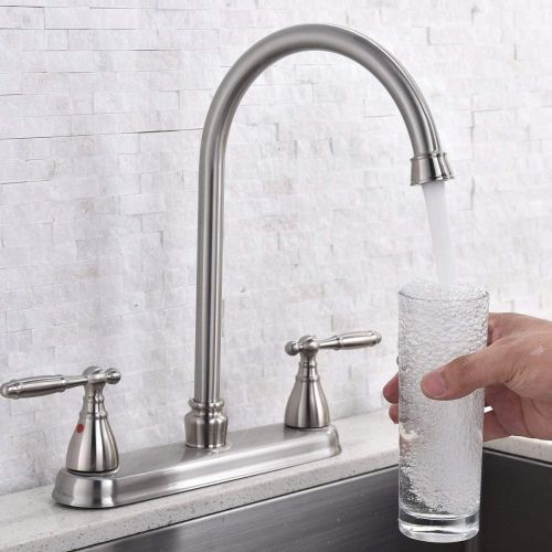  SHACO Modern Lead Free High Arc Swivel Spout Two Handle Side Sprayer Kitchen Faucet, Brushed Nickel Finished Kitchen Sink Faucet