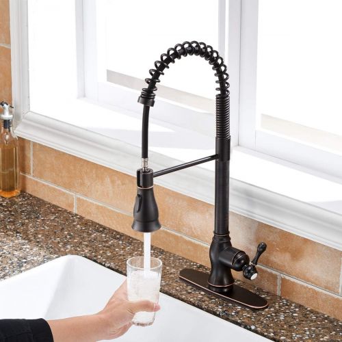  SHACO Antique Single Handle Pull Down Sprayer Oil Rubbed Bronze Kitchen Faucet, Kitchen Faucet Bronze with Deck Plate