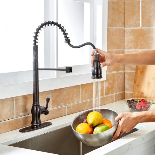  SHACO Antique Single Handle Pull Down Sprayer Oil Rubbed Bronze Kitchen Faucet, Kitchen Faucet Bronze with Deck Plate