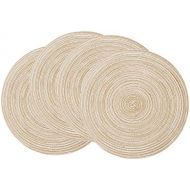 [아마존베스트]SHACOS Round Braided Placemats Set of 4 Round Table Mats for Dining Tables 15 inch (Beige, 4)