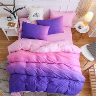 SHADEHAO Home Textile Girls Teen Bedding Set Purple Pink Solid Simple Female Adult Linen Duvet Cover Pillowcase Bed Sheet Double 1 Twin 3Pcs Flat Bed Sheet