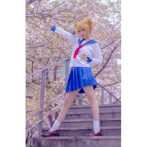  SHANSHAN Girls Pop Team Epic Popuko Pipimi Cosplay Anime Nautical Sailor Costumes Japanese Blue School Uniform Shirt Skirt Full Set