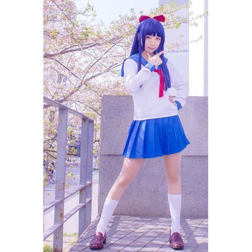  SHANSHAN Girls Pop Team Epic Popuko Pipimi Cosplay Anime Nautical Sailor Costumes Japanese Blue School Uniform Shirt Skirt Full Set