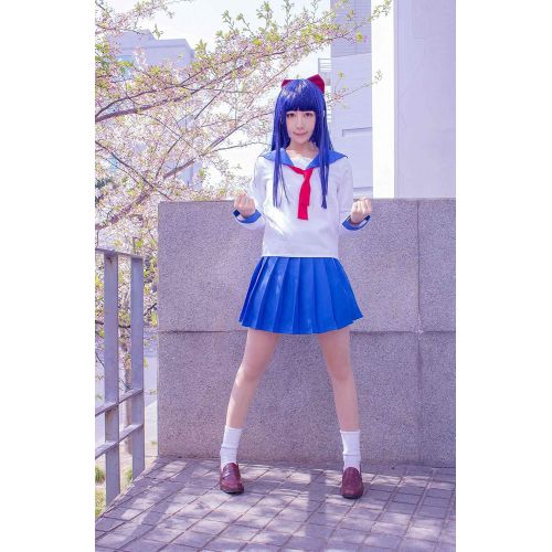  SHANSHAN Girls Pop Team Epic Popuko Pipimi Cosplay Anime Nautical Sailor Costumes Japanese Blue School Uniform Shirt Skirt Full Set