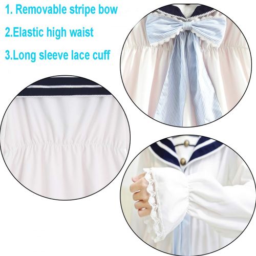  SHANSHAN Woman’s Sailor Dress Blue Nautical Dress Anime Kawaii Long Sleeve Sweet Lolita Dress with Bow Tie (S-3XL)