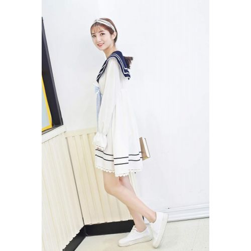  SHANSHAN Woman’s Sailor Dress Blue Nautical Dress Anime Kawaii Long Sleeve Sweet Lolita Dress with Bow Tie (S-3XL)