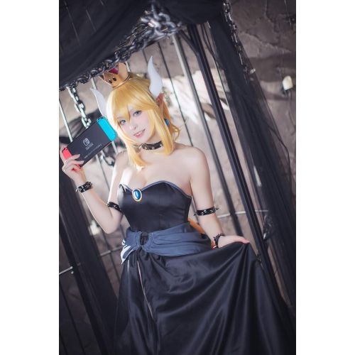  SHANSHAN Cosplay Costume Bowsette Kuppa Koopa Hime Princess Dress for Women Girls Black/White with Wig Set