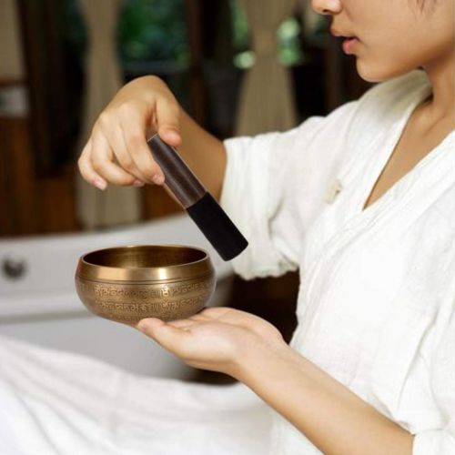  SHANSHUI 5 inch Tibetan Singing Bowl, Nepal Antique Mantra Carving Hand Hammered Sound Bowl Set For Yoga Chakras Healing Meditation Zen With Leather Striker -Blue명상종 싱잉볼