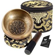 SHANSHUI 4 Tibetan Singing Bowl Meditation Set, Antique Design Mantra Hand-carved Handmade in Nepal with Silk Cushion & Striker For Silent Mind, Chakra Healing, Yoga,and Mindfulnes명상종 싱잉볼