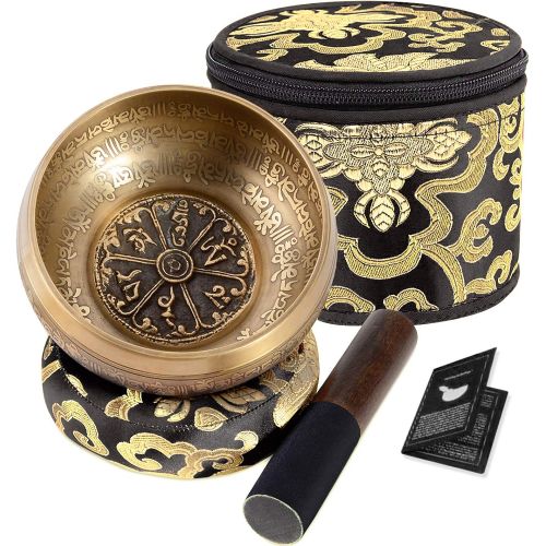  SHANSHUI 4 Tibetan Singing Bowl Meditation Set, Antique Design Mantra Hand-carved Handmade in Nepal with Silk Cushion & Striker For Silent Mind, Chakra Healing, Yoga,and Mindfulnes명상종 싱잉볼