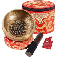 SHANSHUI Singing Bowl, 5 inch Meditation Tibetan Set, Nepal Antique Mantra Carving Hand Hammered, Sound For Yoga Chakras Healing Meditation -Red명상종 싱잉볼