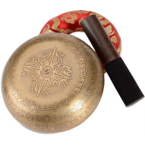  SHANSHUI Singing Bowl, 5 inch Meditation Tibetan Set, Nepal Antique Mantra Carving Hand Hammered, Sound For Yoga Chakras Healing Meditation -Red명상종 싱잉볼