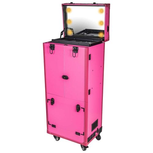  SHANY Cosmetics SHANY REBEL Pro Series  Makeup Artists Multifunction lighted Cosmetics Rolling Case with Fan - Proudly PINK