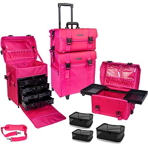  SHANY Cosmetics SHANY Soft Makeup Artist Rolling Trolley Cosmetic Case with Free Set of Mesh Bags, Summer Orchid