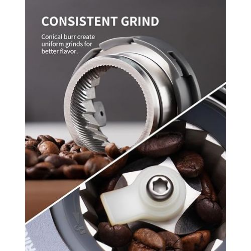 SHARDOR Anti-static Conical Burr Coffee Bean Grinder for Espresso with Precision Timer, Touchscreen Adjustable Electric Burr Mill with 51 Precise Settings for Home Use, Brushed Stainless Steel