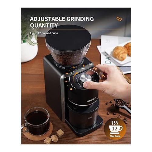  SHARDOR Conical Burr Coffee Grinder, Electric Adjustable Burr Mill with 35 Precise Grind Setting for 2-12 Cup, Black