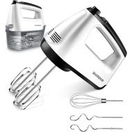 SHARDOR Hand Mixer Electric, 6 Speed & Turbo Handheld Mixer with 5 Stainless Steel Accessories, Electic Mixer for Whipping, Mixing Cookies, Brownie, Cakes, Dough Batters, Snap-On Storage Case, White