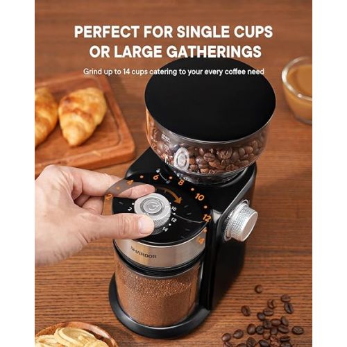  SHARDOR Electric Burr Coffee Grinder 2.0, Adjustable Burr Mill with 16 Precise Grind Setting for 2-14 Cup, Black