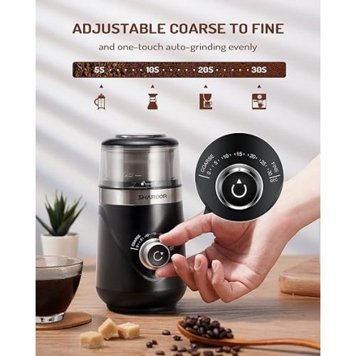  SHARDOR Adjustable Coffee Bean Grinder Electric, Herb/Spice Grinder, Espresso Grinder with 1 Removable Stainless Steel Bowl，black