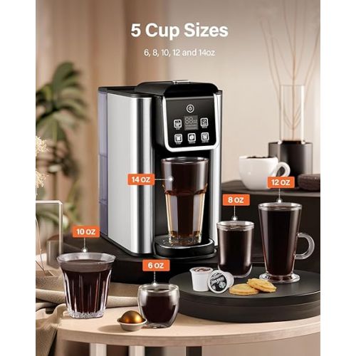  SHARDOR Single Serve Coffee Maker, Hot and Iced Coffee Machine for K Cup Pods & Ground Coffee, 6 to 14 Oz Brew Sizes, with 50oz Large Water Tank, Removable Drip Tray, Black