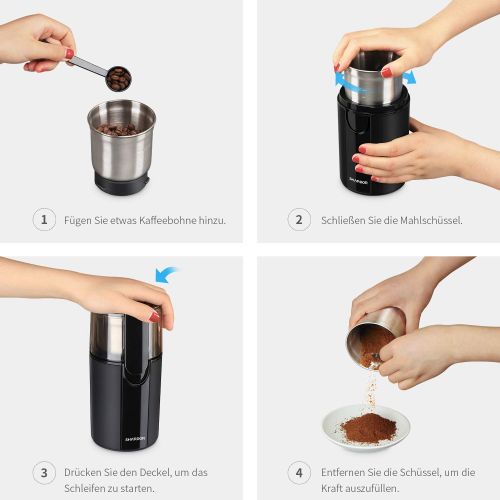  Kaffeemuehle, SHARDOR Elektrische Kaffeemuehle Fassungsvermoegen fuer Kaffeebohnen Nuesse Gewuerze Getreide Krauter Muehle mit 2 abnehmbare Edelstahlbehalter