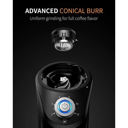  SHARDOR Conical Burr Coffee Grinder, Electric Adjustable Burr Mill with 14 Precise Grind Setting for 2-12 Cup, Black