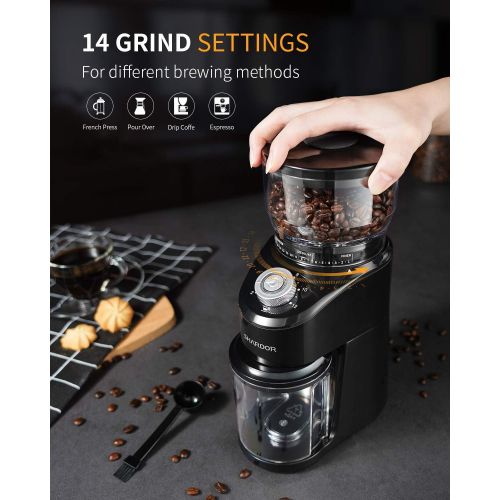  SHARDOR Conical Burr Coffee Grinder, Electric Adjustable Burr Mill with 14 Precise Grind Setting for 2-12 Cup, Black