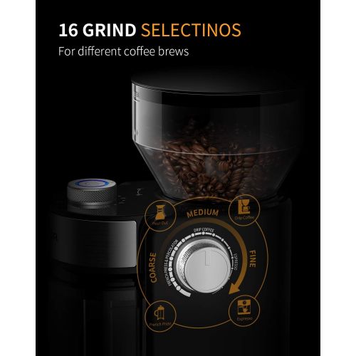  SHARDOR Electric Burr Coffee Grinder 2.0, Adjustable Burr Mill with 16 Precise Grind Setting for 2-14 Cup, Black