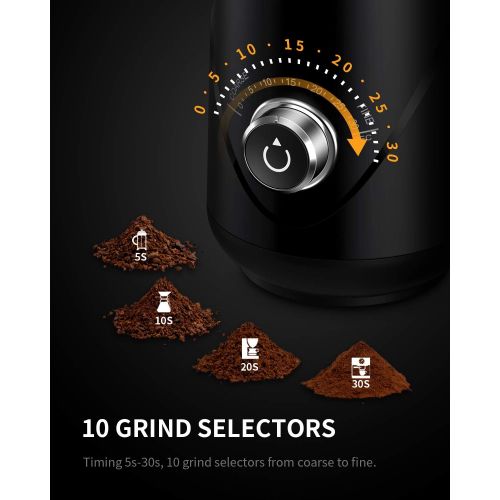  SHARDOR Adjustable Coffee Grinder Electric, Herb Grinder, Spice Grinder, Coffee Bean Grinder, Espresso Grinder with 1 Removable Stainless Steel Bowl, Black
