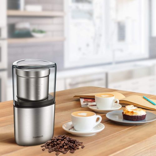  SHARDOR Electric Coffee Bean Grinder, Spice Grinder, 1 Removable Bowl with Stainless Steel Blade, Silver