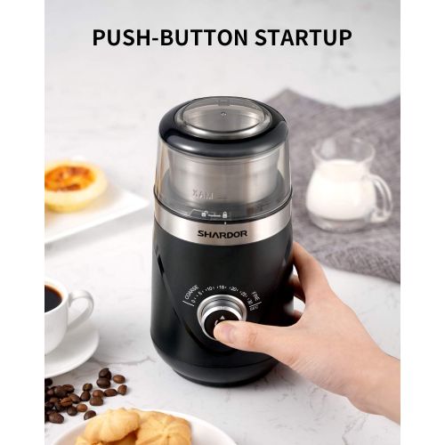  SHARDOR Adjustable Coffee Grinder Electric, Herb Grinder, Spice Grinder, Coffee Bean Grinder, Espresso Grinder with 1 Removable Stainless Steel Bowl, Black