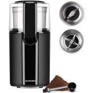 SHARDOR Coffee Grinder Electric, Spice Grinder Electric, Herb Grinder, Grinder for Coffee Bean Spices and Seeds with 2 Removable Stainless Steel Bowls, Black
