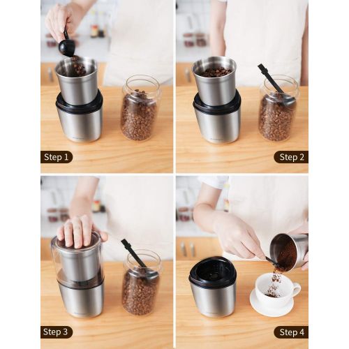  [아마존베스트]SHARDOR Electric Coffee Bean Grinder, Spice Grinder, 1 Removable Bowl with Stainless Steel Blade, Silver