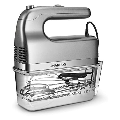  [아마존베스트]SHARDOR Hand Mixer 350W Power Advantage Electric Handheld Mixers with 5 Stainless Steel Attachments(2 Beaters, 2 Dough Hooks and 1 Whisk), Storage Case, Silver