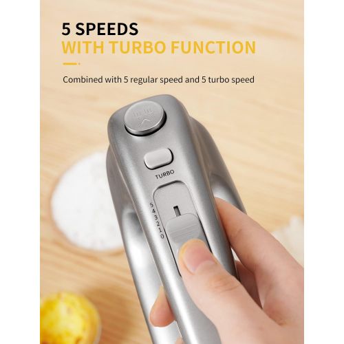  [아마존베스트]SHARDOR Hand Mixer 350W Power Advantage Electric Handheld Mixers with 5 Stainless Steel Attachments(2 Beaters, 2 Dough Hooks and 1 Whisk), Storage Case, Silver