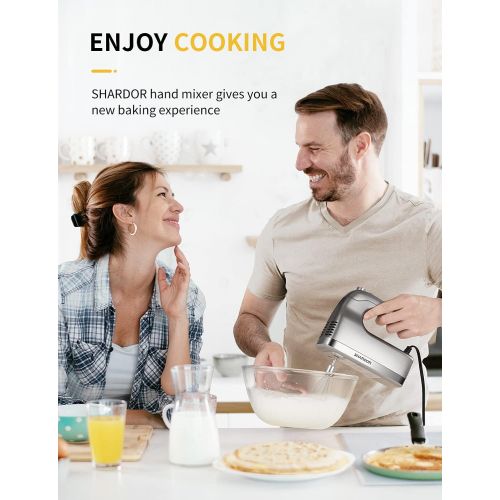  [아마존베스트]SHARDOR Hand Mixer 350W Power Advantage Electric Handheld Mixers with 5 Stainless Steel Attachments(2 Beaters, 2 Dough Hooks and 1 Whisk), Storage Case, Silver