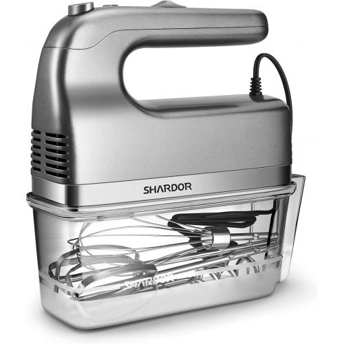  [아마존베스트]SHARDOR Hand Mixer 350W Power Advantage Electric Handheld Mixers with 5 Stainless Steel Attachments(2 Beaters, 2 Dough Hooks and 1 Whisk), Storage Case, Silver