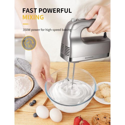  [아마존베스트]SHARDOR Hand Mixer 350W Power Advantage Electric Handheld Mixers with 5 Stainless Steel Attachments(2 Beaters, 2 Dough Hooks and 1 Whisk), Storage Case, Silver