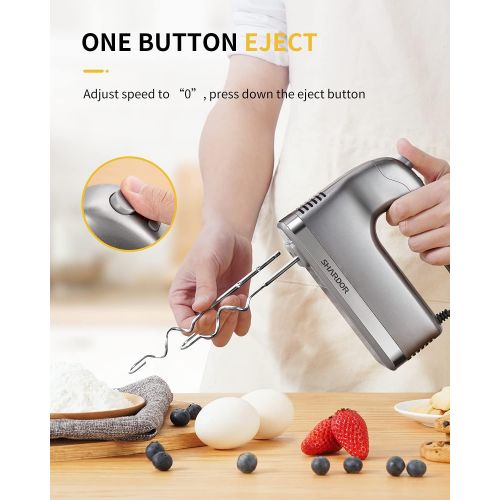  [아마존베스트]SHARDOR Hand Mixer 350W Power Advantage Electric Handheld Mixers with 5 Stainless Steel Attachments(2 Beaters, 2 Dough Hooks and 1 Whisk), Storage Case, Silver