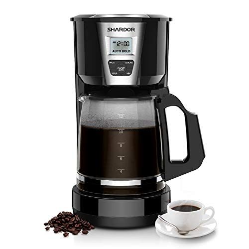  [아마존베스트]SHARDOR Drip Coffee Maker, 12 Cup Programmable Brew Coffee Machine 3.0, Automatic Start and Shut Off, Brew Strength Control, Warming Plate, Glass Carafe, 60oz, Black